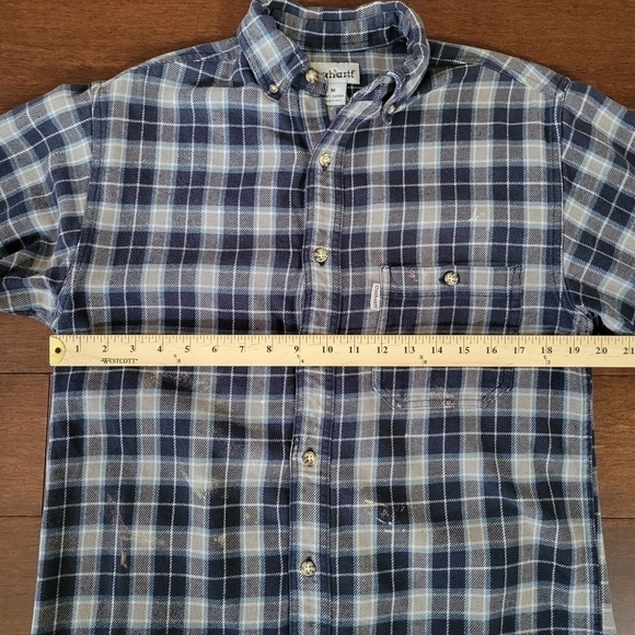 Carhartt Men's Button-Up Flannel Work Casual Shirt Size M Blue/Gray 100% Cotton - Picture 7 of 10